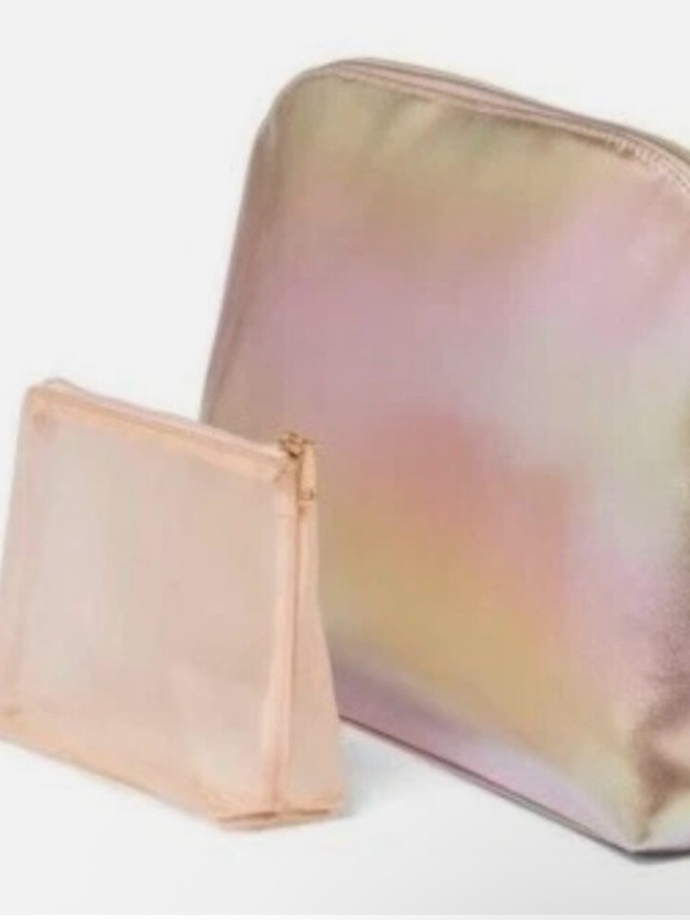 Iridescent Pink Cosmetic Pouch Set NWT